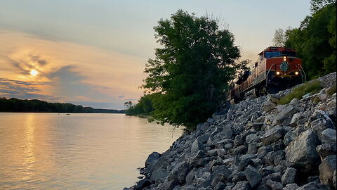 Train Rolling Past the Mississippi River