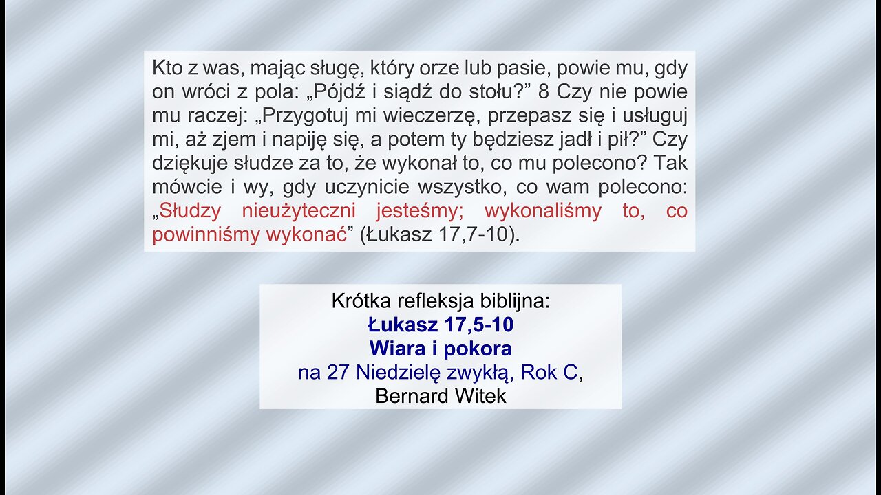 Łukasz 17,5-10 Wiara i pokora