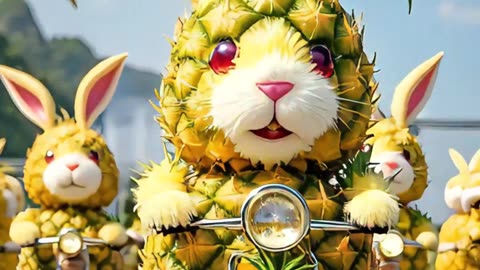 Vegetable and fruit creativity, pineapple chicken, pineapple puppy, pineapple pig group riding