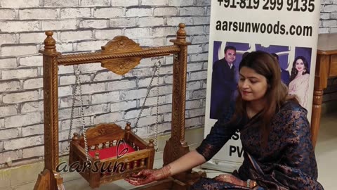 Krishna Jhula Installation | Teak Wood Laddu Gopal Swing/ oonjal with Brass Chains |