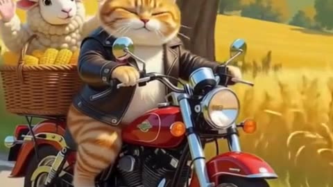 😍 chubby orange tabby cat starts its motorcycle 💕❤️