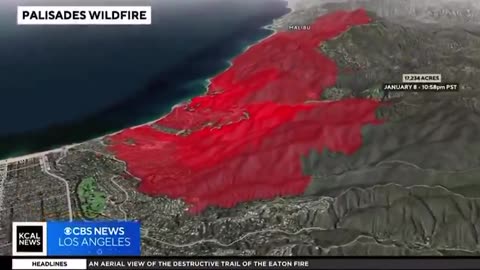 Animation shows how the Palisades Wildfire has progressed through LA