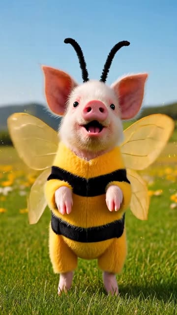 Piglet dressed as Bumblebee