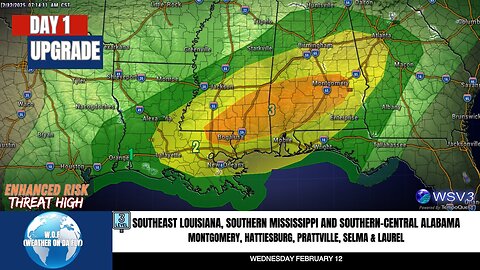 🌩️ Enhanced Storm Risk: LA, MS, AL for Wed 2/12/25! #shorts #weather