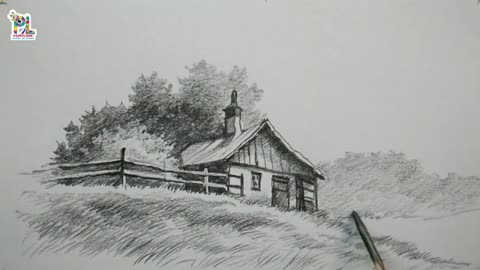 How to draw upland house in a Scenery Art | Easy Pencil shading and sketching