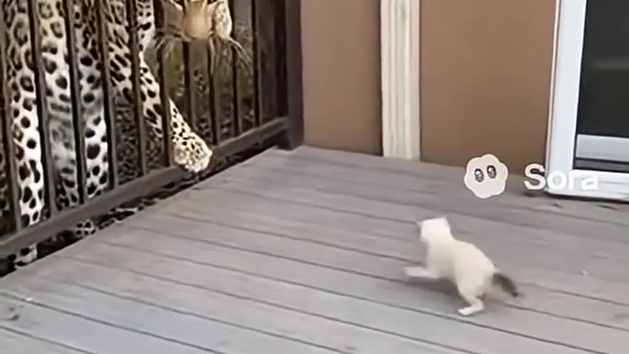 Leopard entered the house, the cat fought bravely