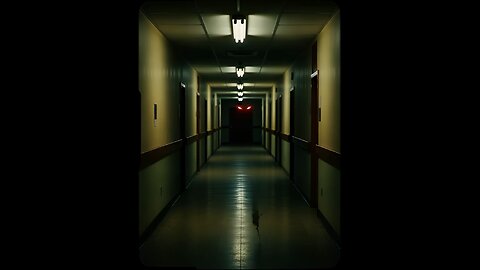 Abandoned hallway with flickering fluorescent lights