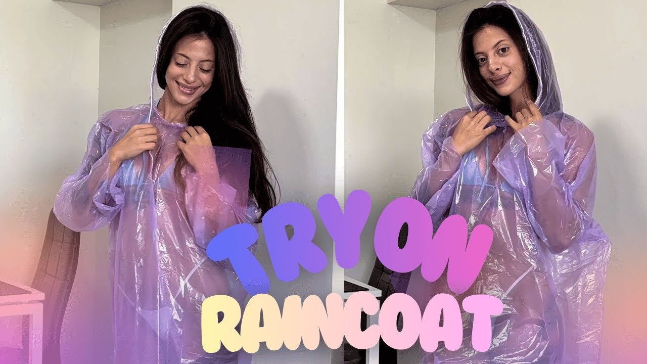 Purple Raincoat Try-On | Soft & Calm Look [4K USA]