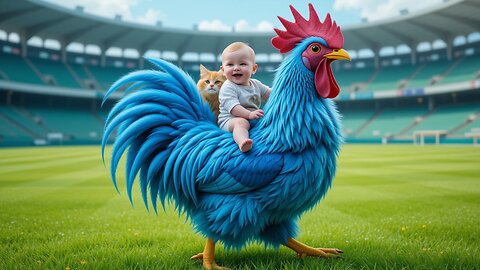 Cuteness Overload: Baby on Rooster with a Cat! 🐔✨