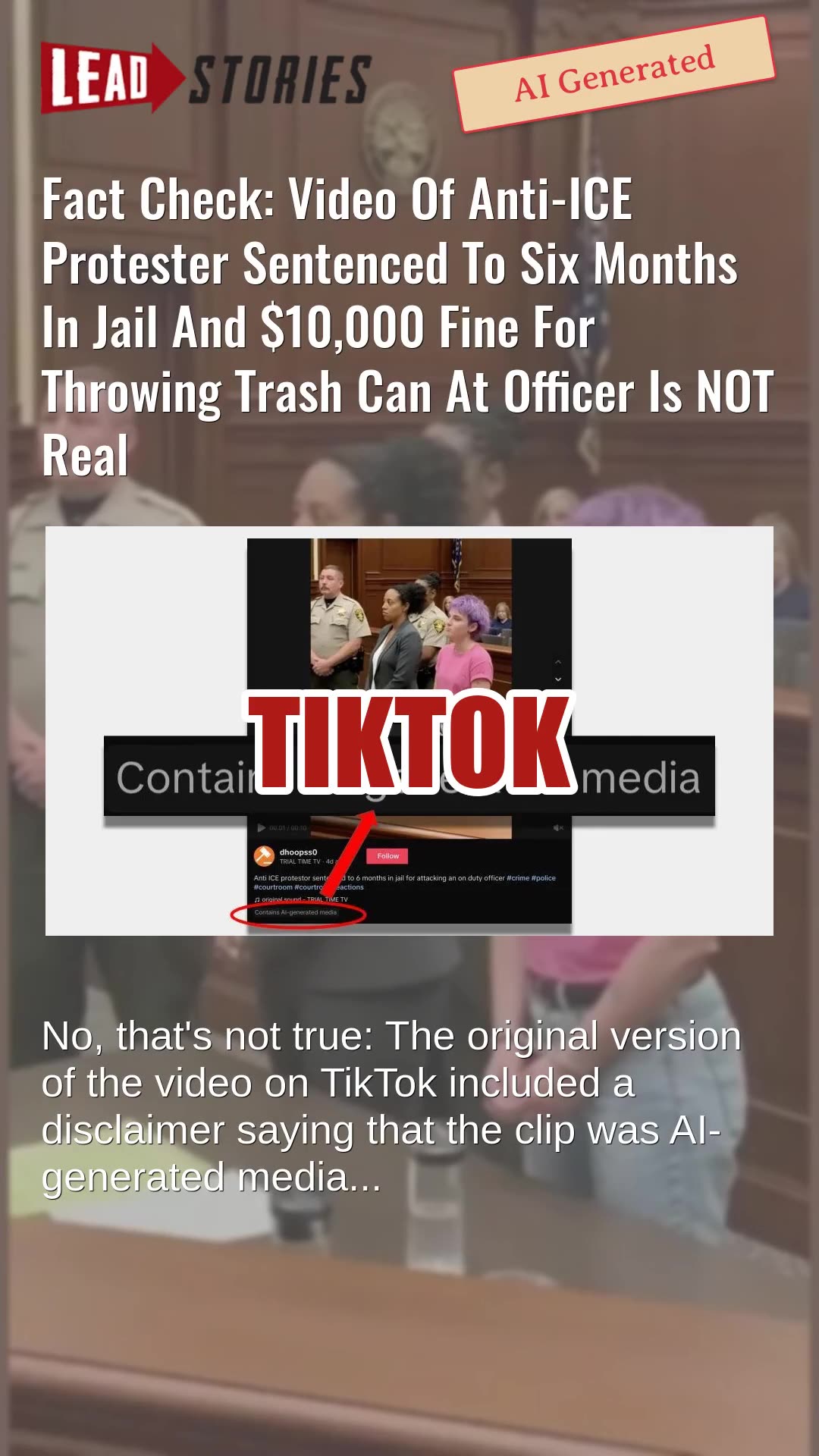 Fact Check: Video Of Anti-ICE Protester Sentenced To Six Months In Jail And $10,000 Fine NOT Real