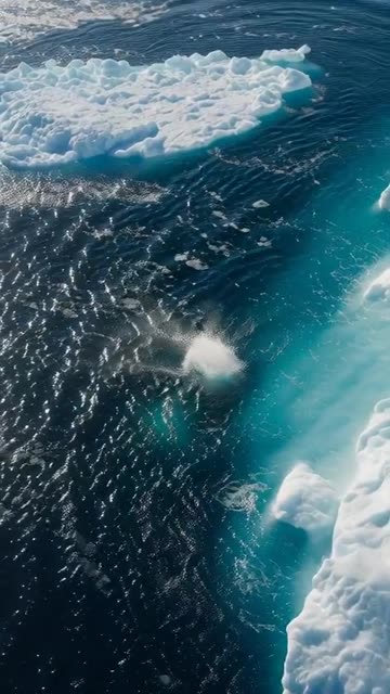 A seal perched on a tall, jagged iceberg peak in the polar region