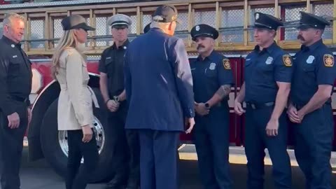 President Trump shakes hands with brave firefighters from the Los Angeles Fire