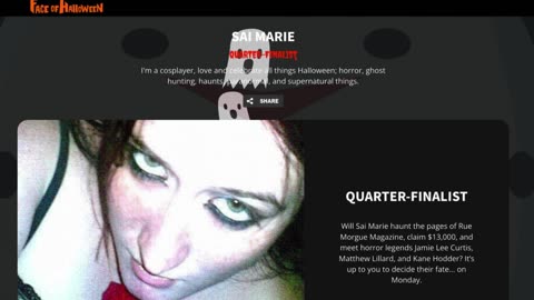 I made quarter finalists in the Face of Halloween! Vote everyday next week!