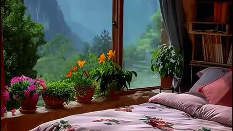 Dreamy Bedroom with Rainy View.