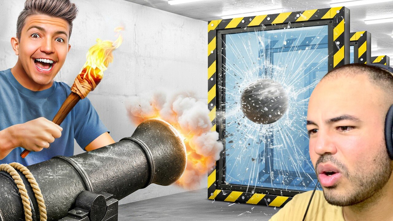 Kalkazian react Preston | 100 Layers of BULLETPROOF GLASS vs CANNON!
