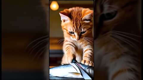 AI cat cutting fish