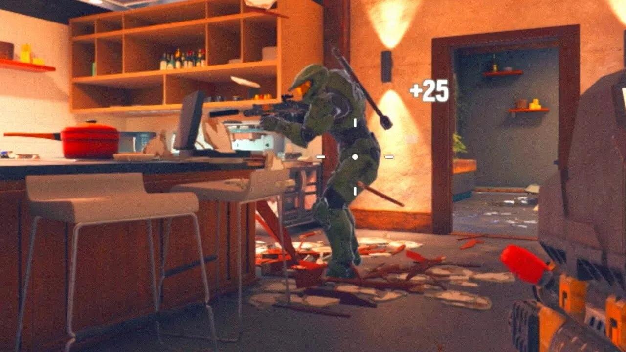 Master Chief blows right through the ceiling