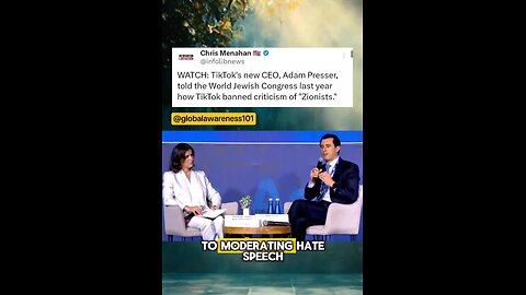 TikTok's new CEO, Adam Presser bragging how TikTok banned criticism of "Zionists."