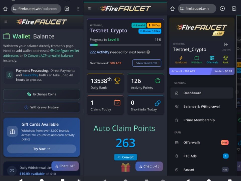 FireFaucet | Complete Ptcs , Shortlinks , Faucets and Explore Offerwalls | Free Crypto Online