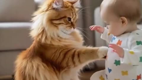 Baby vs. Fluffy Cat – Cutest Playtime Ever