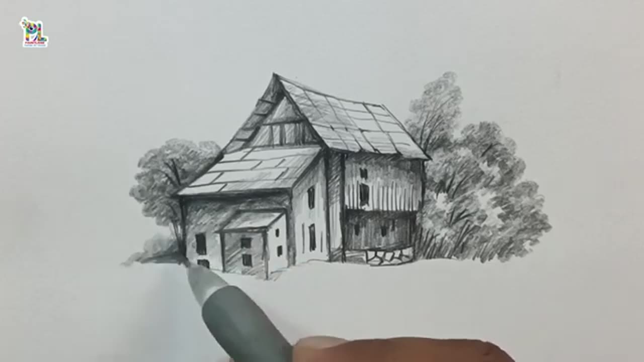 How to draw a old wooden house with Pencil