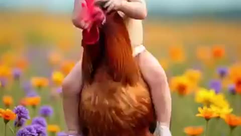 Cute baby with rooster
