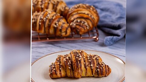 Flaky buttery chocolate peanuts croissant| perfect for breakfast snacks and tea parties #love#cook