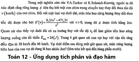 Trong một nghiên cứu của V.A.Tucker và K.Schmidt-Koenig, người ta đã xác định rằng năng lượng