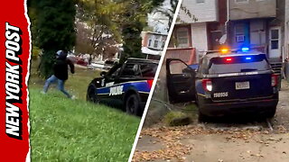 Watch unhinged Baltimore cop seemingly try to mow down civilian before crashing