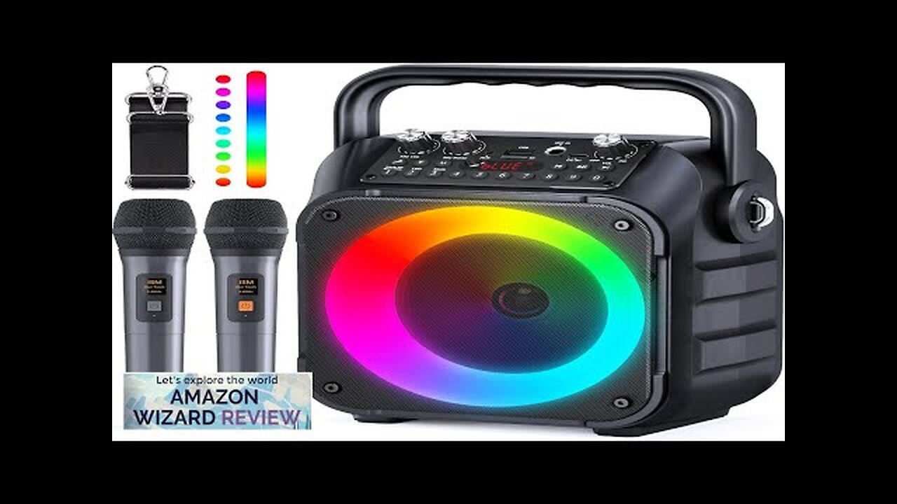 Karaoke Machine Portable Bluetooth Speaker with 2 Wireless Microphones ...