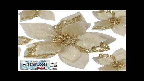 12 PCS Poinsettia Flower Artificial Poinsettia Christmas Decoration 5.9'' Gold Glitter Review