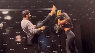 Arman Tsarukyan Practicing His Axe Kick with Nina Drama