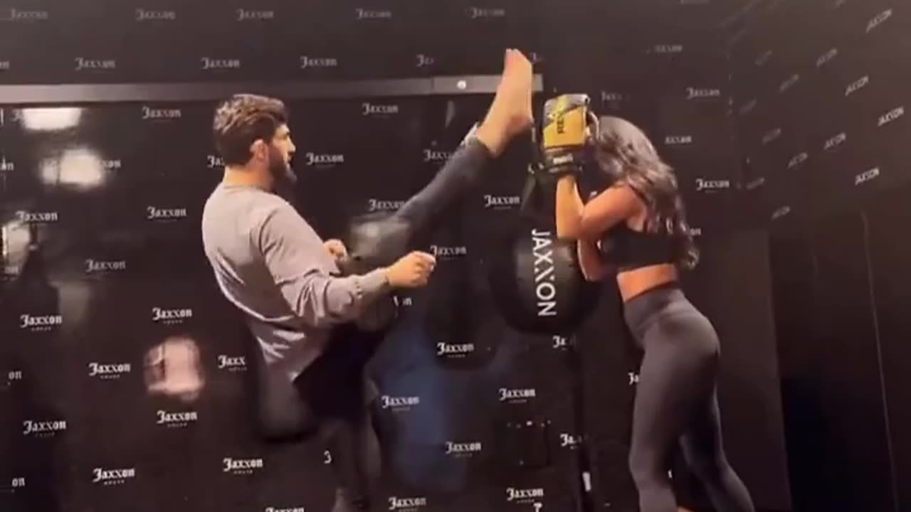 Arman Tsarukyan Practicing His Axe Kick with Nina Drama