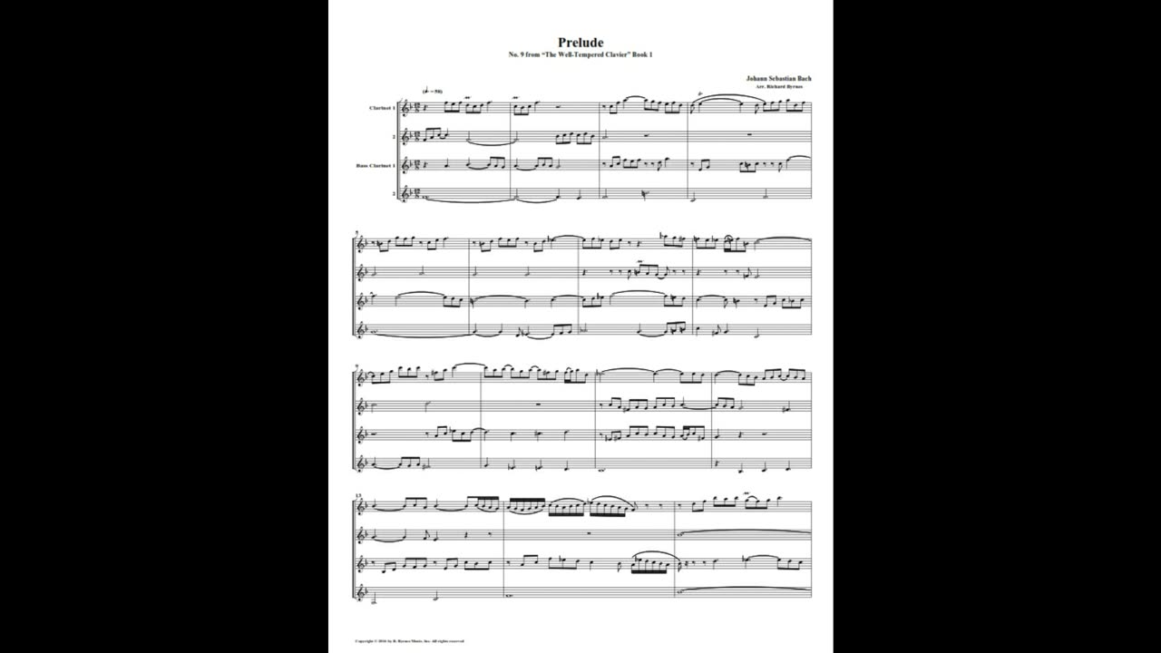 J.S. Bach - Well-Tempered Clavier: Part 1 - Prelude 09 (Clarinet Quartet)