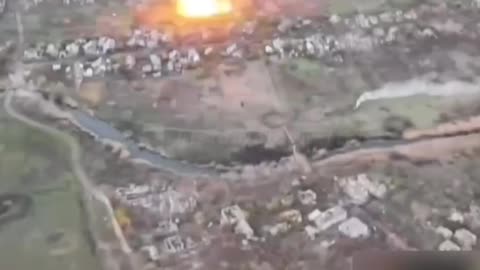 The ricochet of a Russian KAB from the ground was first captured by an enemy drone.