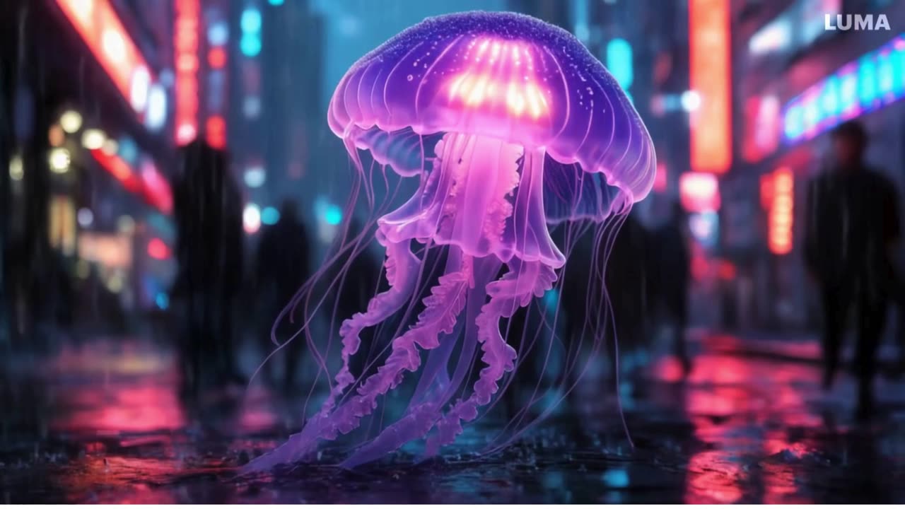 Neon Jellyfish Relaxing Thunderstorm Flashing Lightning Wallpaper Screensaver Background Video