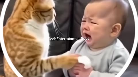 When Baby & Cat become Friends #viral #youtubeshorts #shorts #shortsfeed