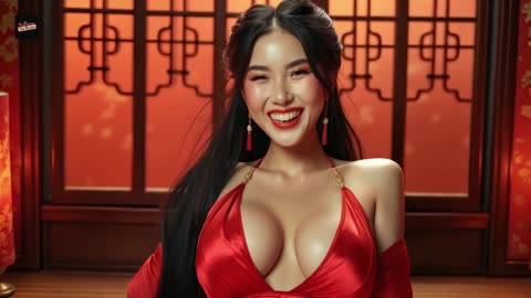 Asian Goddess in Red 🔥 Mesmerizing Beauty Unfolds