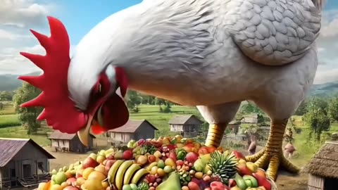 Giant Hen Eating Fruits - A Fun and Surprising Moment!"🤯🤯