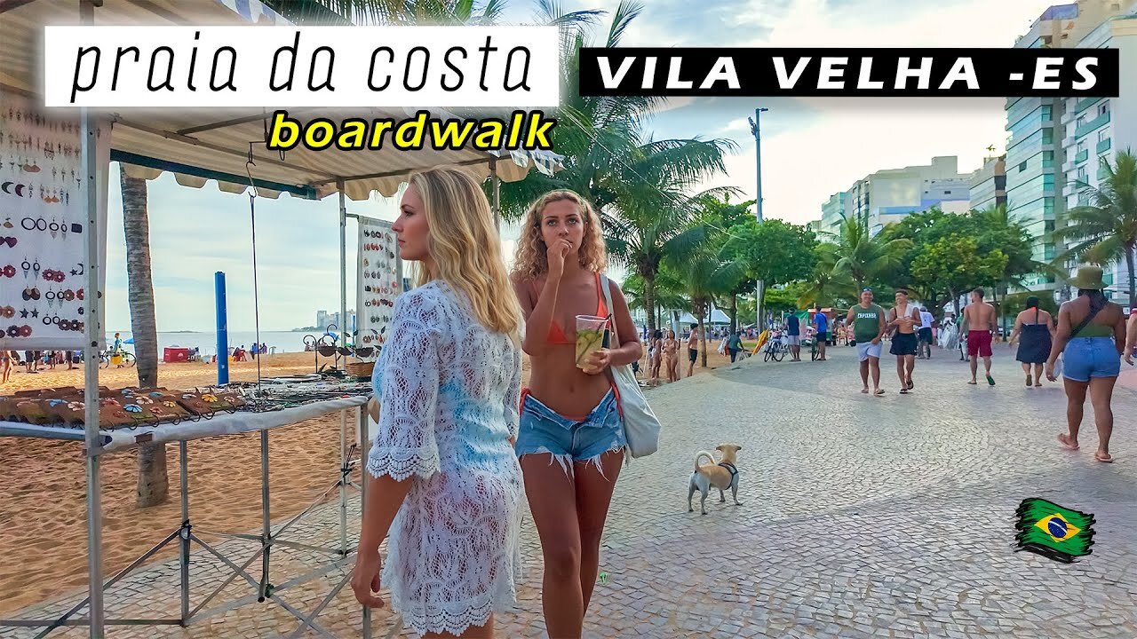 Walking on Praia da Costa Boardwalk — Vila Velha, Espírito Santo 🇧🇷 Brazil 【 4K UHD 】