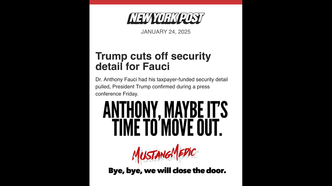 Anthony Fauci received our tax dollars for Secret Service protection, not anymore.