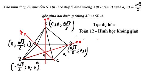 Toán 12: Cho hình chóp tứ giác đều S.ABCD có đáy là hình vuông ABCD tâm O cạnh a,SO=(a√2)/2