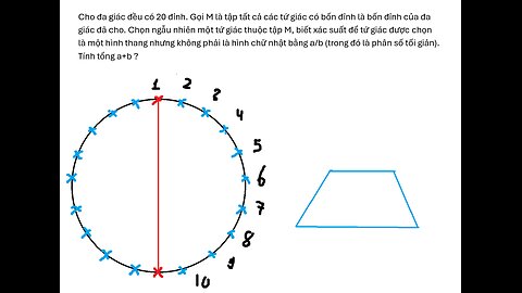 Toán 11: Xác suất: Cho đa giác đều có 20 đỉnh. Gọi M là tập tất cả các tứ giác có bốn đỉnh là bốn