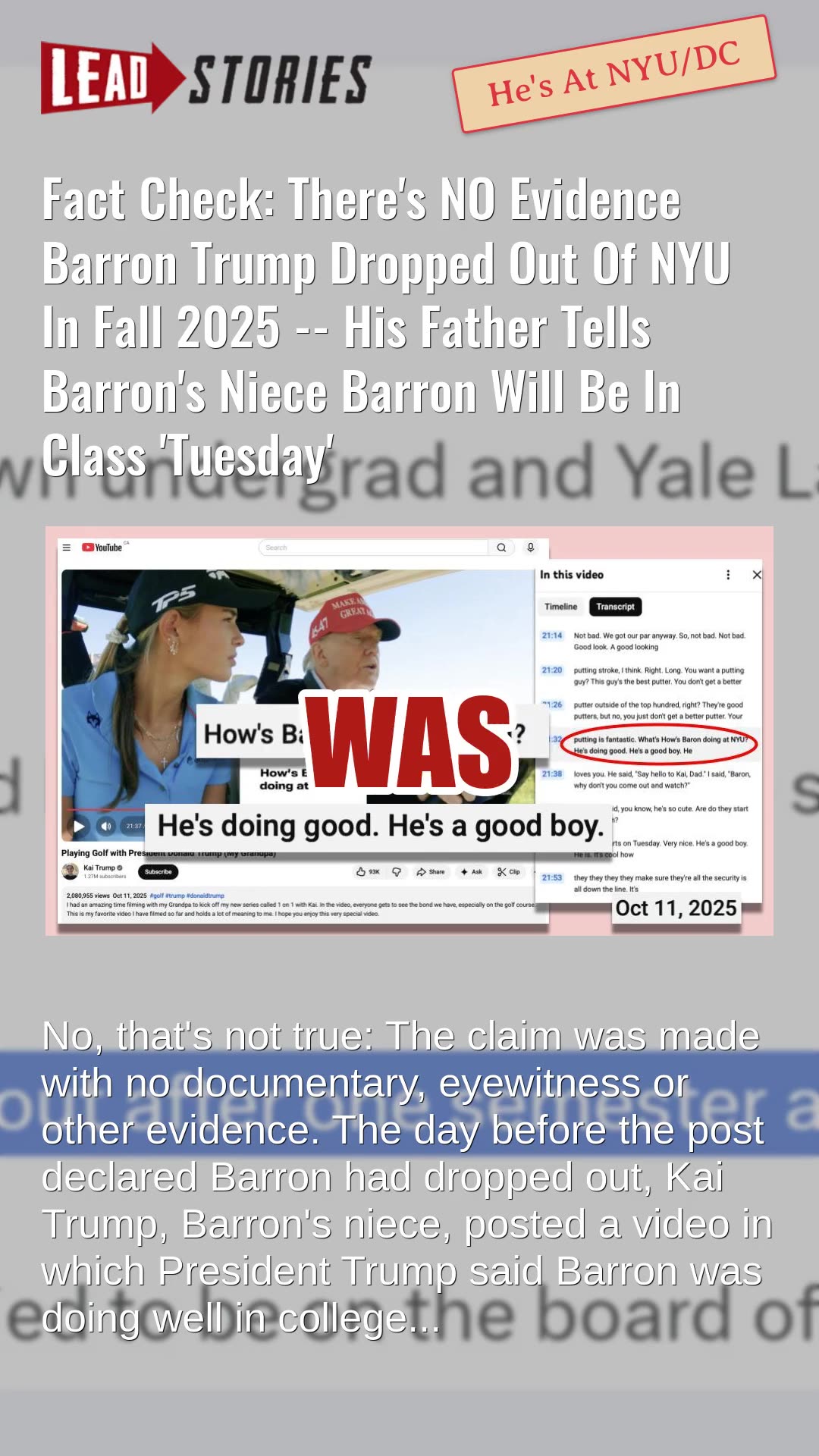 Fact Check: Theres NO Evidence Barron Trump Dropped Out Of NYU In Fall 2025