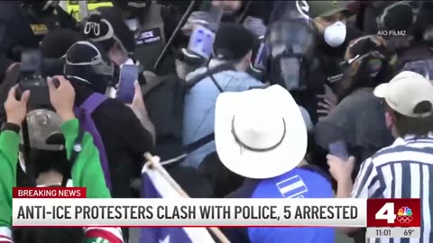 Five arrested after group of rioters clash with police in downtown LA