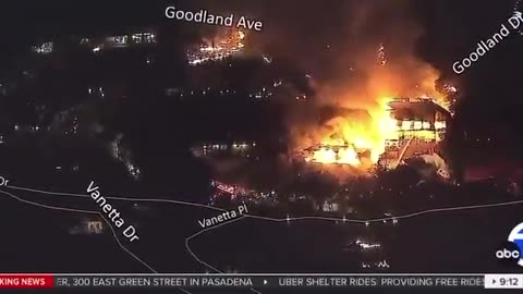 Inferno blazing in Studio City, with several structures engulfed