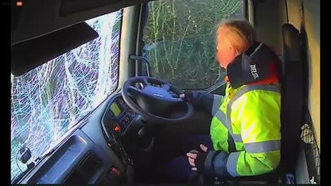 This is what happens when a truck driver tries to navigate with a fogged-up window and a low sun