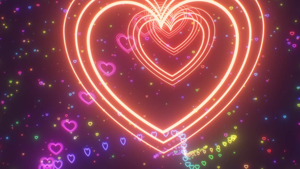 1191. Beautiful Neon Light Heart Shaped Trail Tunnel Glowing Rainbow Colors