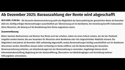 ⚠️ Ab Dezember 2025: Barauszahlung der Rente wird abgeschafft!