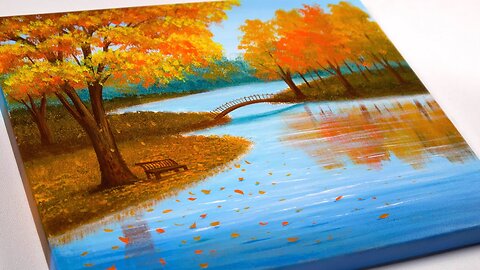 acrylic painting tutorial _ fall painting tutorial _ Autumn Landscape Painting